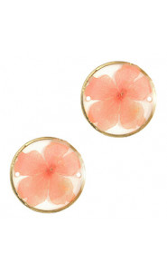 Connector with dried flowers 20mm - Gold-light pink